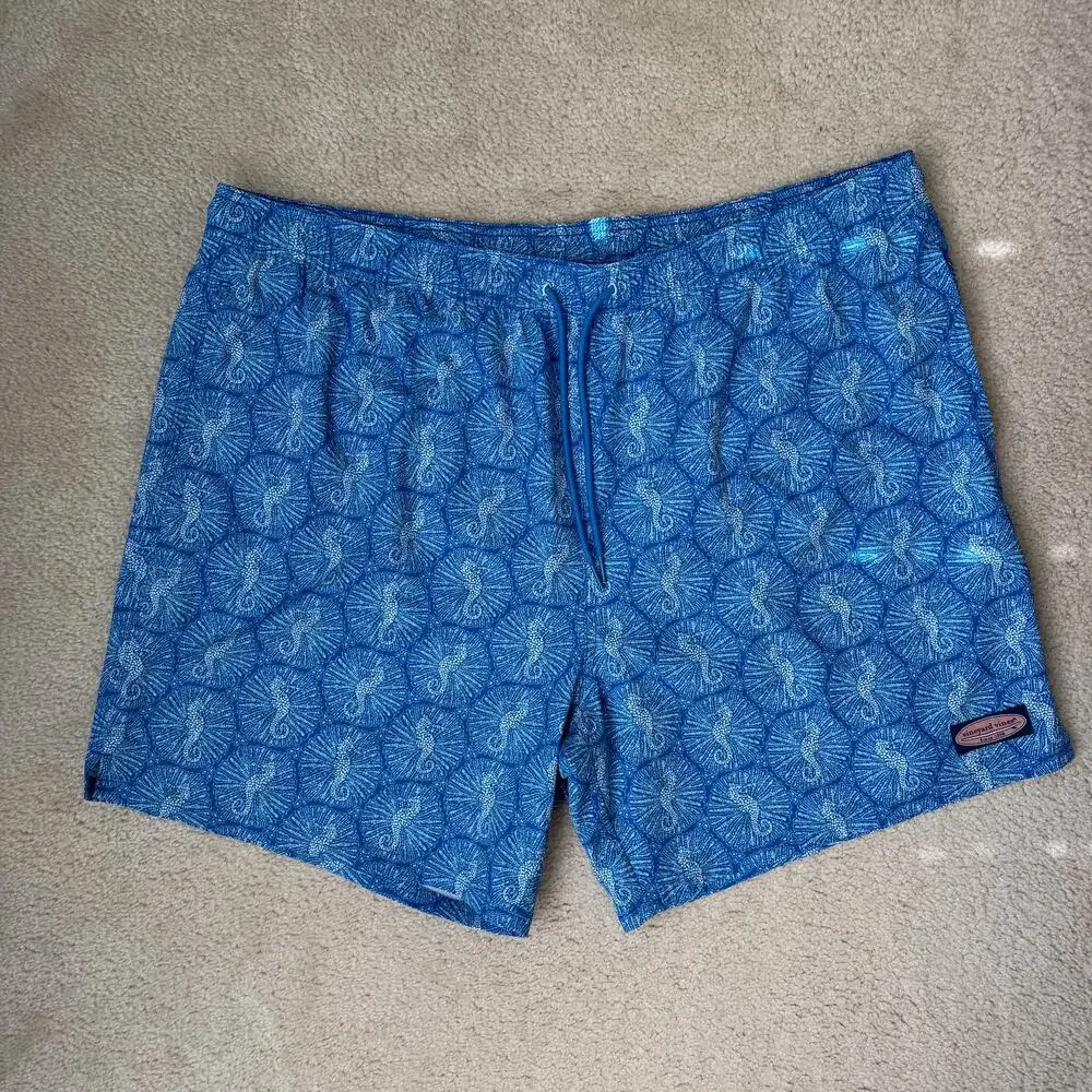 Vineyard Vines Men's Swim Trunks XXL Blue Seahorse Print Stretch Board Shorts